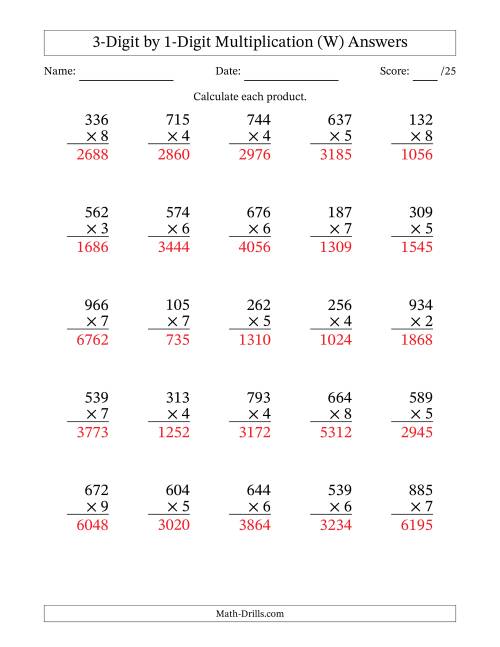 The Multiplying 3-Digit by 1-Digit Numbers (W) Math Worksheet Page 2
