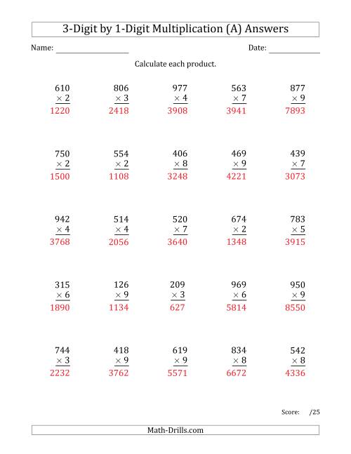 The Multiplying 3-Digit by 1-Digit Numbers (Old) Math Worksheet Page 2