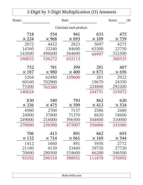The Multiplying 3-Digit by 3-Digit Numbers (O) Math Worksheet Page 2