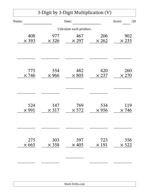 The Multiplying 3-Digit by 3-Digit Numbers (V) Math Worksheet