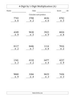 Multiplying 4-Digit by 1-Digit Numbers
