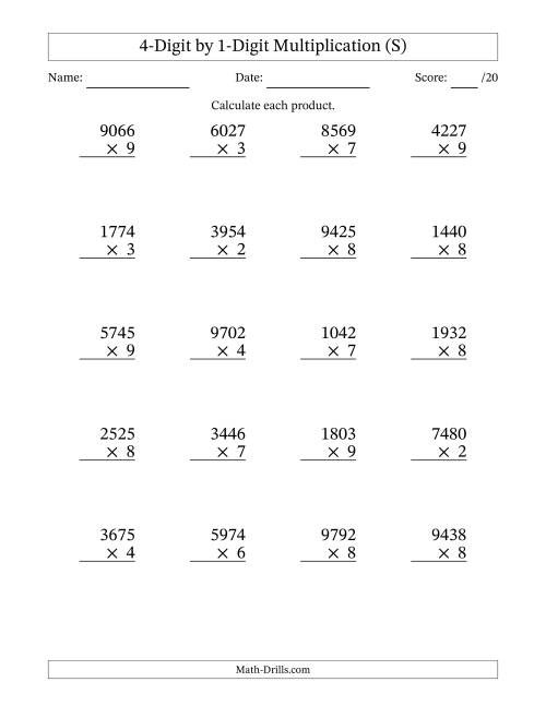 The Multiplying 4-Digit by 1-Digit Numbers (S) Math Worksheet