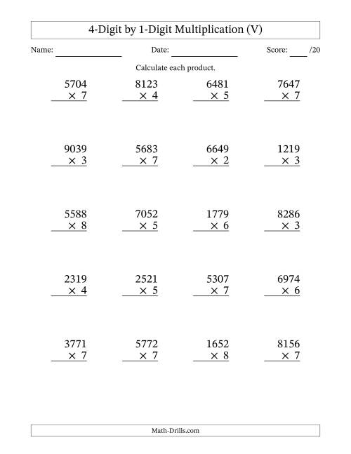 The Multiplying 4-Digit by 1-Digit Numbers (V) Math Worksheet