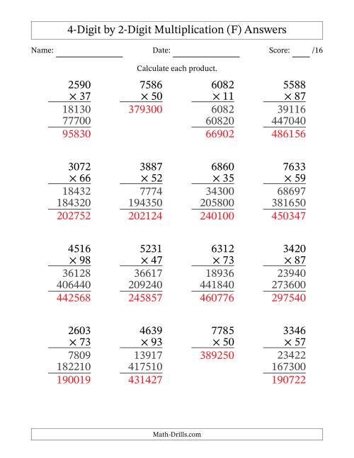 The Multiplying 4-Digit by 2-Digit Numbers (F) Math Worksheet Page 2