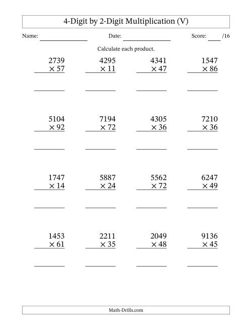 The Multiplying 4-Digit by 2-Digit Numbers (V) Math Worksheet