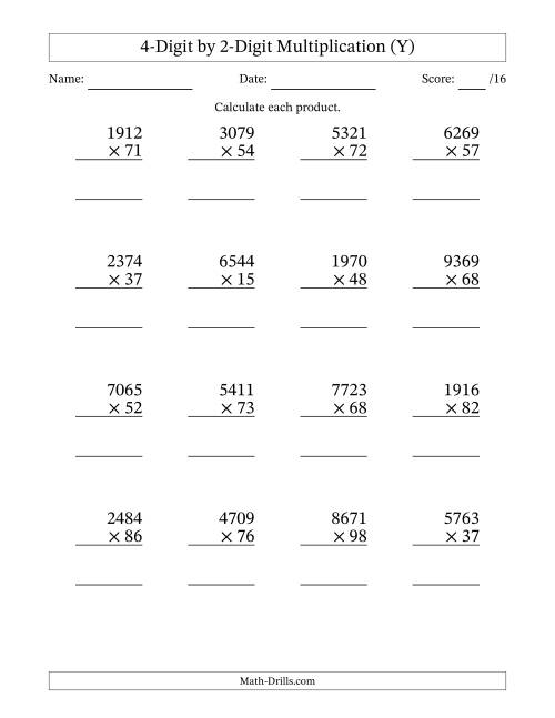 The Multiplying 4-Digit by 2-Digit Numbers (Y) Math Worksheet
