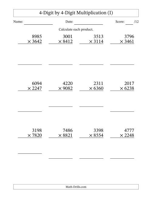 The Multiplying 4-Digit by 4-Digit Numbers (I) Math Worksheet