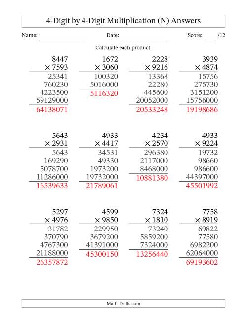 The Multiplying 4-Digit by 4-Digit Numbers (N) Math Worksheet Page 2