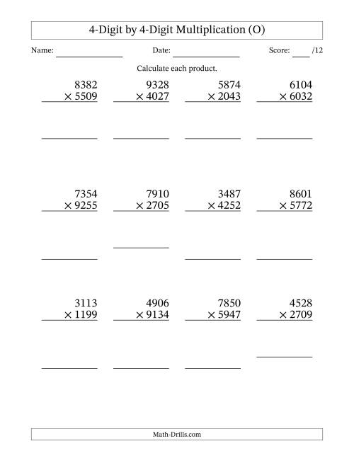 The Multiplying 4-Digit by 4-Digit Numbers (O) Math Worksheet