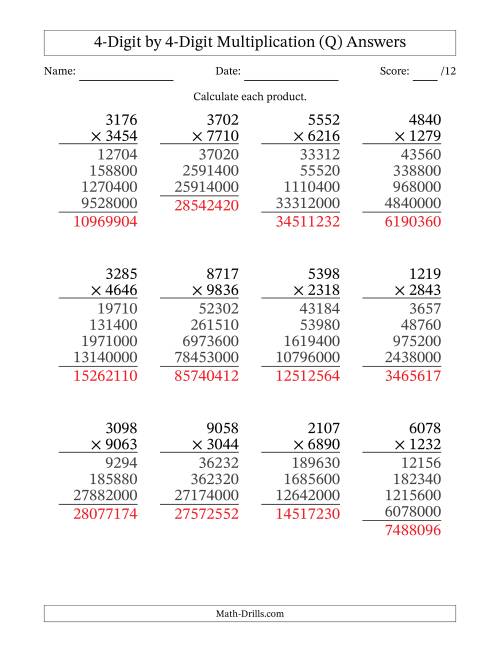 The Multiplying 4-Digit by 4-Digit Numbers (Q) Math Worksheet Page 2
