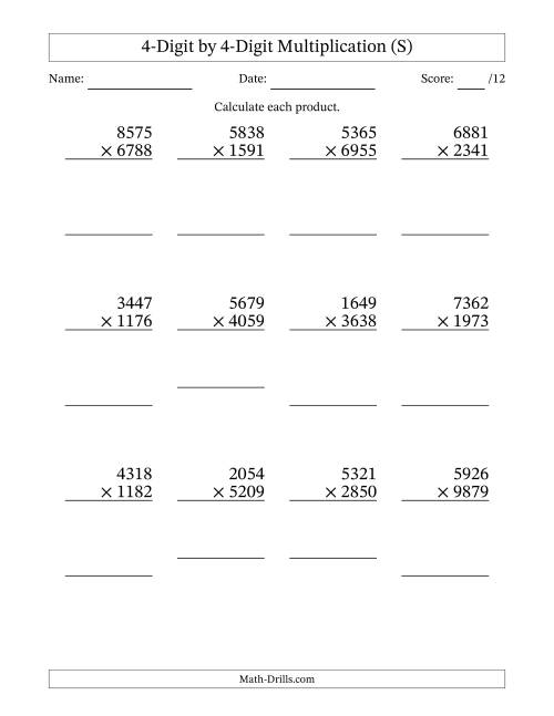 The Multiplying 4-Digit by 4-Digit Numbers (S) Math Worksheet