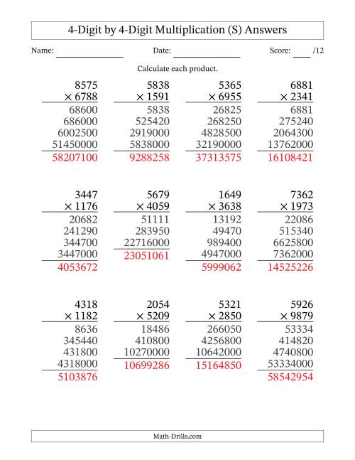 The Multiplying 4-Digit by 4-Digit Numbers (S) Math Worksheet Page 2