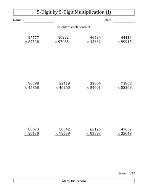 The Multiplying 5-Digit by 5-Digit Numbers (I) Math Worksheet