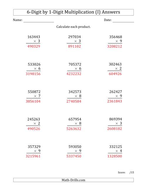 The Multiplying 6-Digit by 1-Digit Numbers (I) Math Worksheet Page 2