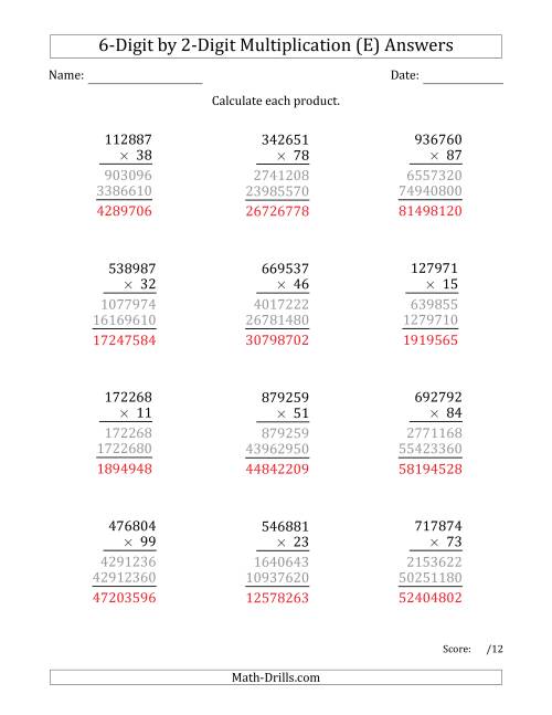 The Multiplying 6-Digit by 2-Digit Numbers (E) Math Worksheet Page 2
