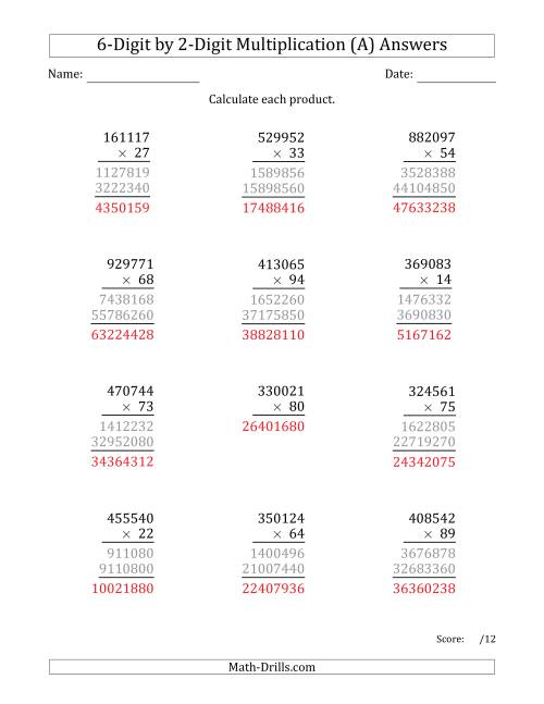 The Multiplying 6-Digit by 2-Digit Numbers (All) Math Worksheet Page 2