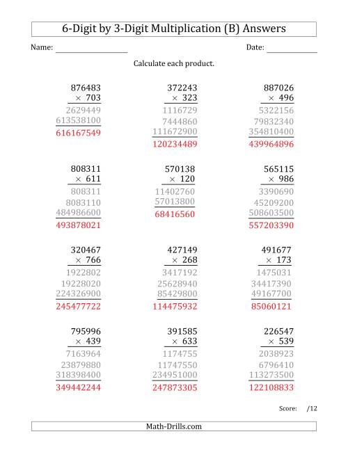 The Multiplying 6-Digit by 3-Digit Numbers (B) Math Worksheet Page 2