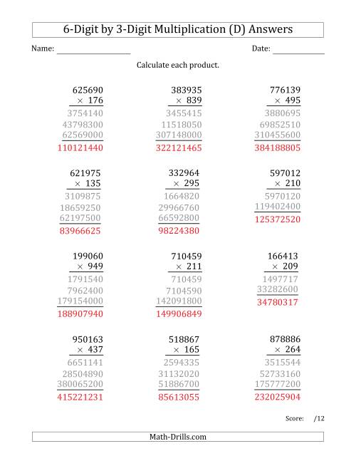 The Multiplying 6-Digit by 3-Digit Numbers (D) Math Worksheet Page 2