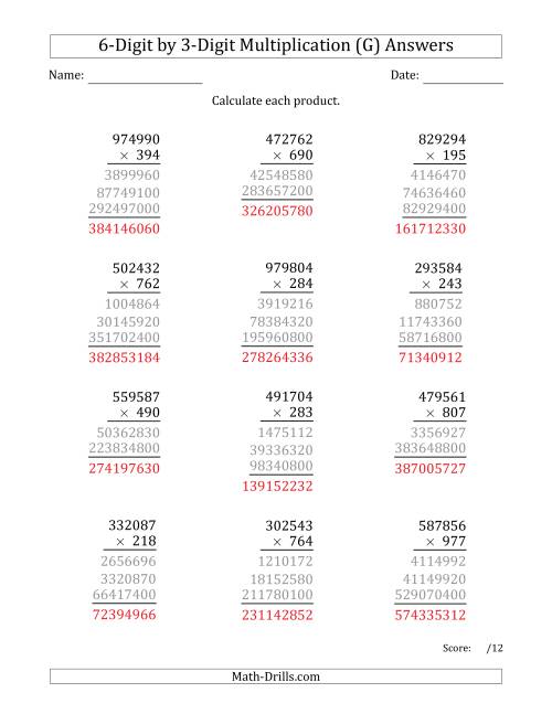 The Multiplying 6-Digit by 3-Digit Numbers (G) Math Worksheet Page 2