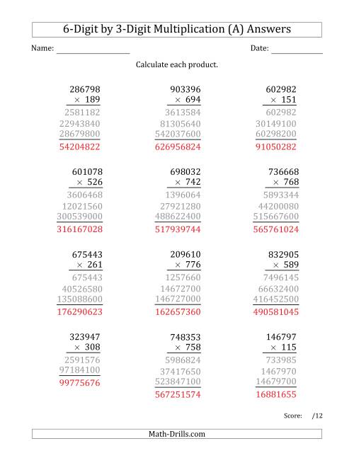 The Multiplying 6-Digit by 3-Digit Numbers (All) Math Worksheet Page 2