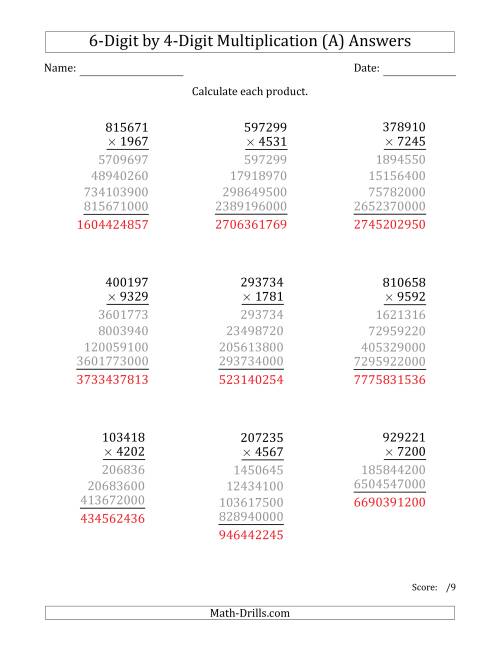 The Multiplying 6-Digit by 4-Digit Numbers (All) Math Worksheet Page 2