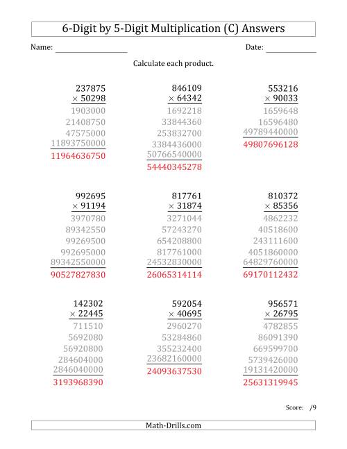 The Multiplying 6-Digit by 5-Digit Numbers (C) Math Worksheet Page 2