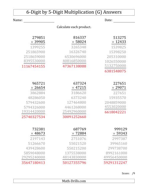 The Multiplying 6-Digit by 5-Digit Numbers (G) Math Worksheet Page 2