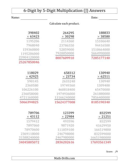 The Multiplying 6-Digit by 5-Digit Numbers (J) Math Worksheet Page 2