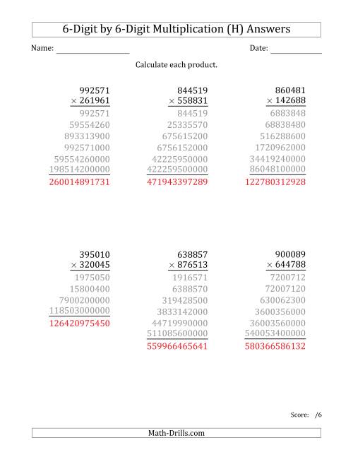 The Multiplying 6-Digit by 6-Digit Numbers (H) Math Worksheet Page 2