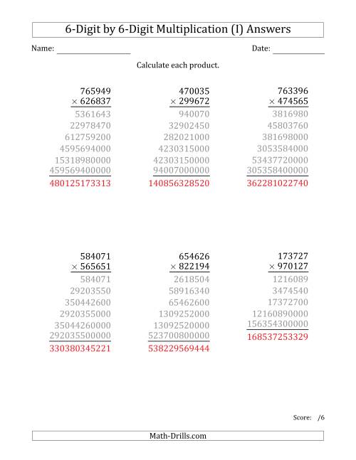 The Multiplying 6-Digit by 6-Digit Numbers (I) Math Worksheet Page 2