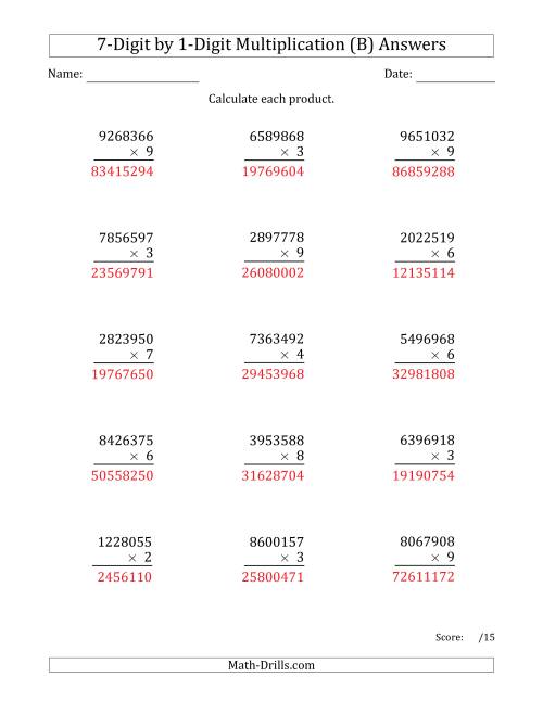 The Multiplying 7-Digit by 1-Digit Numbers (B) Math Worksheet Page 2