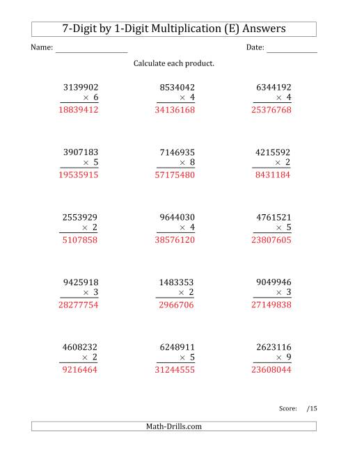 The Multiplying 7-Digit by 1-Digit Numbers (E) Math Worksheet Page 2