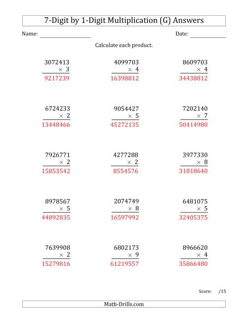The Multiplying 7-Digit by 1-Digit Numbers (G) Math Worksheet Page 2