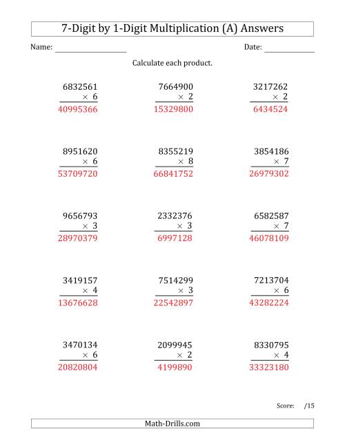 The Multiplying 7-Digit by 1-Digit Numbers (All) Math Worksheet Page 2