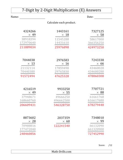 The Multiplying 7-Digit by 2-Digit Numbers (E) Math Worksheet Page 2