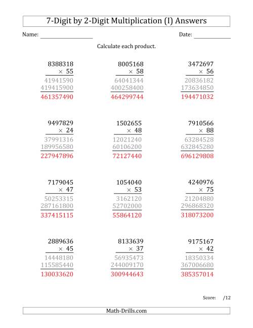 The Multiplying 7-Digit by 2-Digit Numbers (I) Math Worksheet Page 2