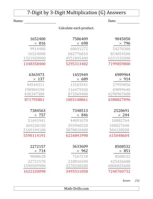The Multiplying 7-Digit by 3-Digit Numbers (G) Math Worksheet Page 2