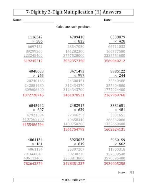 The Multiplying 7-Digit by 3-Digit Numbers (H) Math Worksheet Page 2