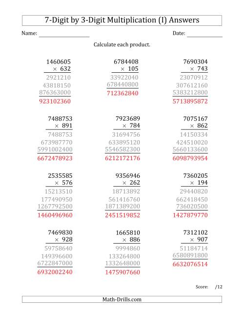 The Multiplying 7-Digit by 3-Digit Numbers (I) Math Worksheet Page 2