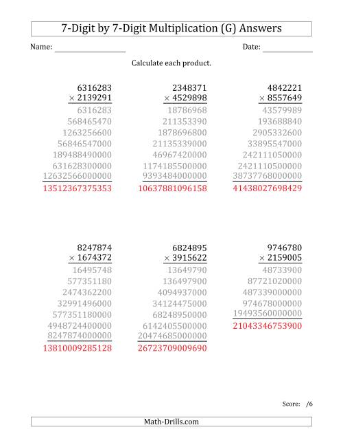 The Multiplying 7-Digit by 7-Digit Numbers (G) Math Worksheet Page 2
