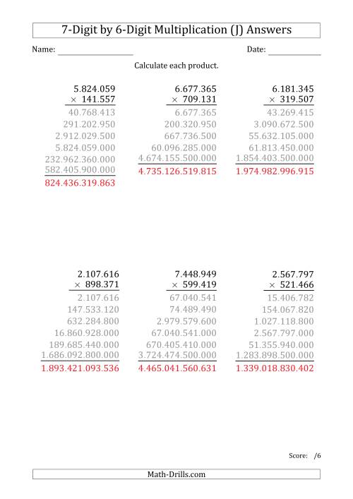 The Multiplying 7-Digit by 6-Digit Numbers with Period-Separated Thousands (J) Math Worksheet Page 2