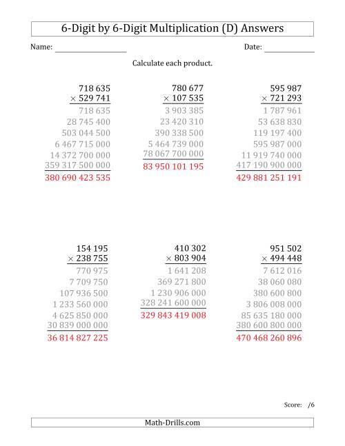 The Multiplying 6-Digit by 6-Digit Numbers with Space-Separated Thousands (D) Math Worksheet Page 2