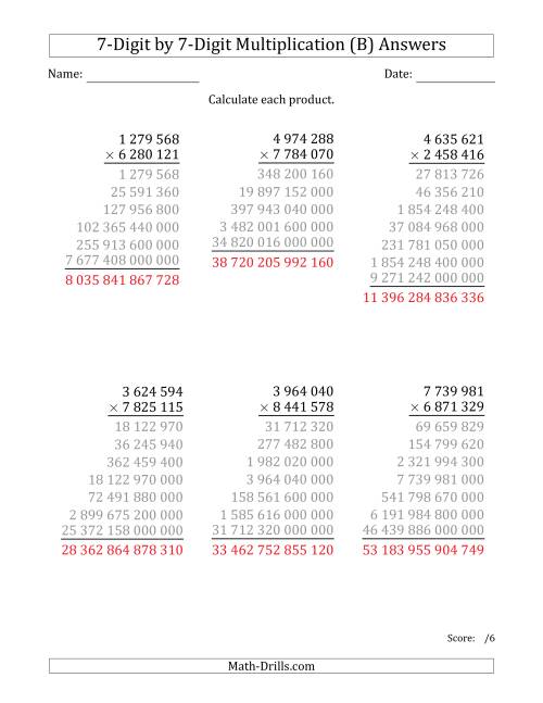 The Multiplying 7-Digit by 7-Digit Numbers with Space-Separated Thousands (B) Math Worksheet Page 2