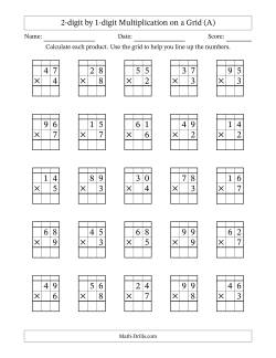 2-digit by 1-digit Multiplication with Grid Support