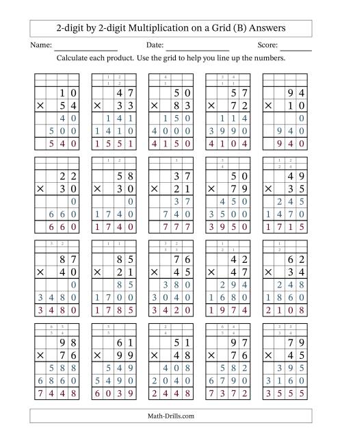 The 2-Digit by 2-Digit Multiplication with Grid Support (B) Math Worksheet Page 2