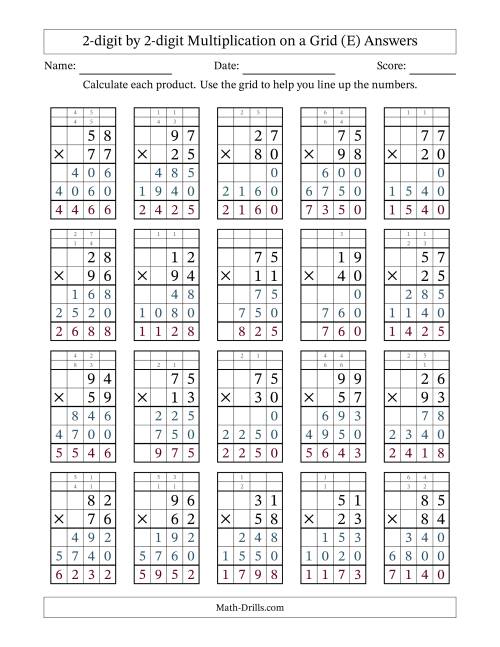 The 2-Digit by 2-Digit Multiplication with Grid Support (E) Math Worksheet Page 2