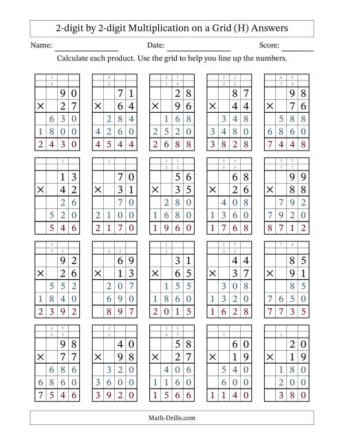 The 2-Digit by 2-Digit Multiplication with Grid Support (H) Math Worksheet Page 2