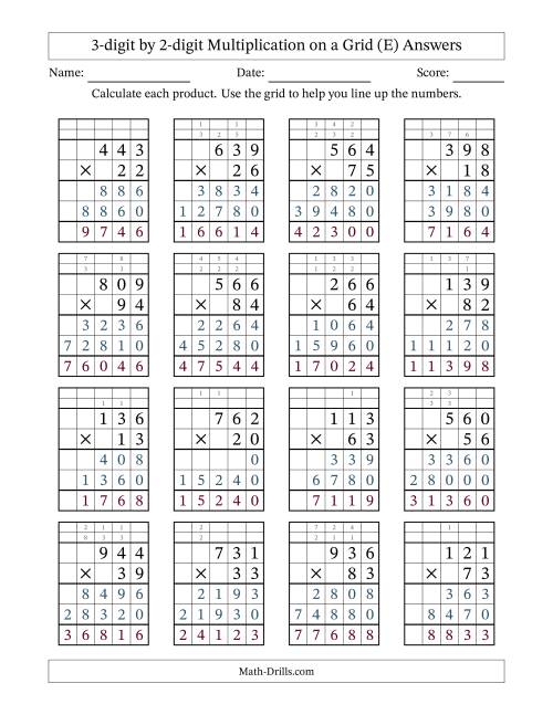 The 3-Digit by 2-Digit Multiplication with Grid Support (E) Math Worksheet Page 2