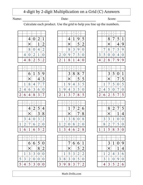 The 4-Digit by 2-Digit Multiplication with Grid Support (C) Math Worksheet Page 2