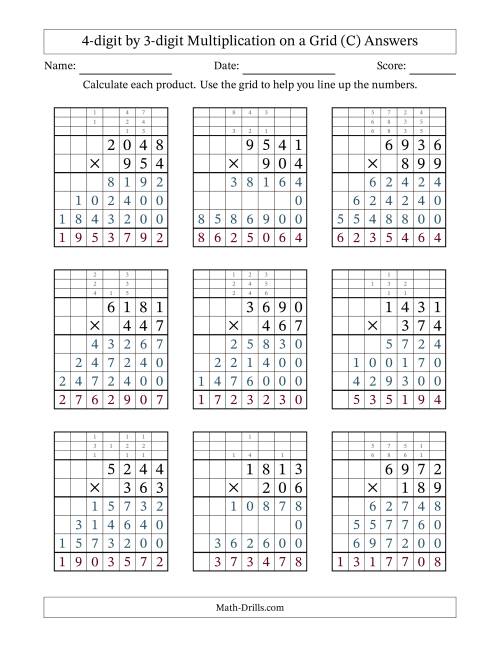 The 4-Digit by 3-Digit Multiplication with Grid Support (C) Math Worksheet Page 2